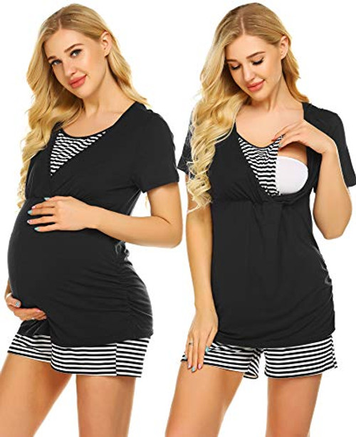 Ekouaer Womens Delivery-Labor-Maternity-Nursing Nightgown Pregnancy Gown for Hospital Breastfeeding Set -Black M- Ekouaer Womens Delivery-Labor-Maternity-Nursing Nightgown Pregnancy Gown for Hospital Breastfeeding Set -Black M-