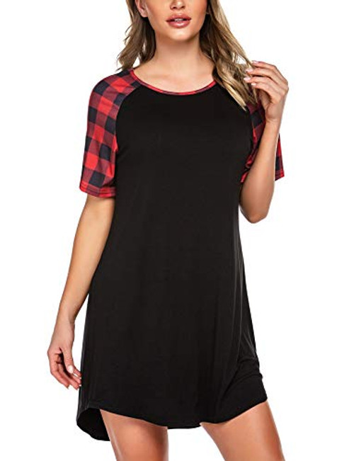 Ekouaer Nightgown Boyfriend Style Nightshirt Cotton Sleepshirt Short Sleeve Sleepwear for Women