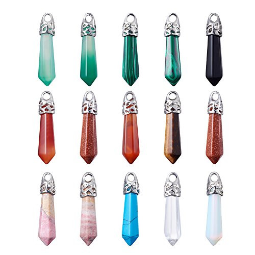 Fashewelry 20Pcs Bullet Shape Gemstone Pendants Hexagonal Healing Pointed Chakra Stone Charms for Necklace Jewelry Making Hole 3x2mm Fashewelry 20Pcs Bullet Shape Gemstone Pendants Hexagonal Healing Pointed Chakra Stone Charms for Necklace Jewelry Making Hole 3x2mm