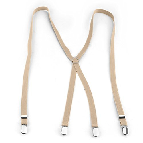 TopTie Mens Skinny Suspenders 1-2inch -1-5CM- X-Back Clip Suspenders-Khaki