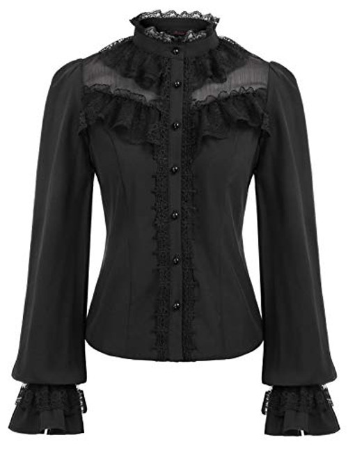 CURLBIUTY Women Gothic Victorian Lolita Blouse Waist Drawstring Party Shirts Black XXL CURLBIUTY Women Gothic Victorian Lolita Blouse Waist Drawstring Party Shirts Black XXL