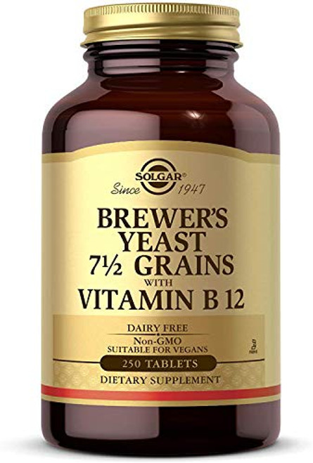Solgar Brewers Yeast 7 ½ Grains with Vitamin B 12 250 Tablets - Rich Source of Amino Acids B-Complex Vitamins Including B12 Minerals and Protein - Solgar Brewers Yeast 7 ½ Grains with Vitamin B 12 250 Tablets - Rich Source of Amino Acids B-Complex Vitamins Including B12 Minerals and Protein -