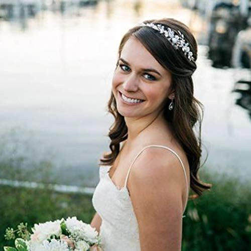 Catery Bride Wedding Headband Silver Crystal Flower Hair Vine Leaf Bead Bridal Hair Accessories for Women