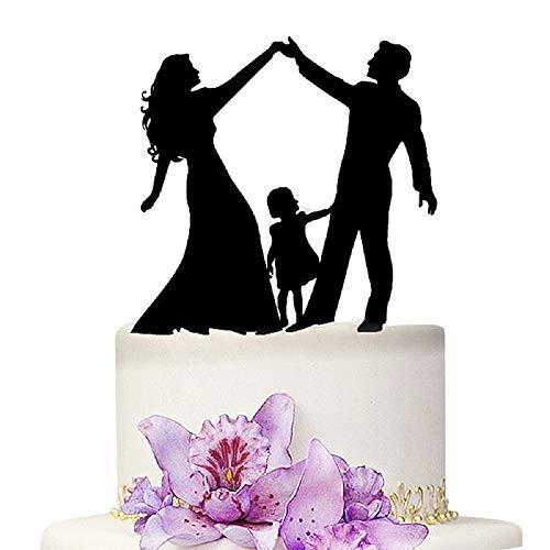 YAMI COCU Mr And Mrs Wedding Cake Toppers Bride and Groom Family Black Color Acrylic Silhouette Wedding Party Engagement Decoration