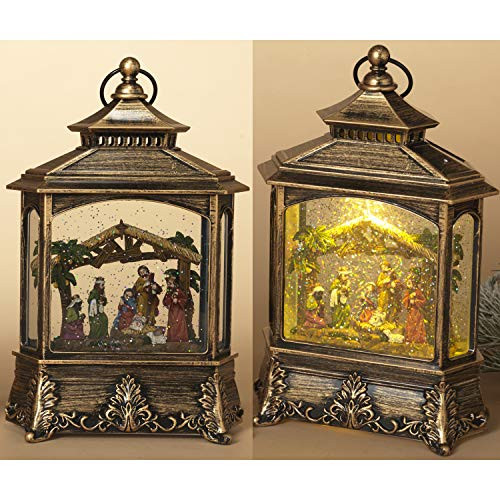 10-4-Inch Elegant Lighted Musical Nativity Scene Snow Globe Water Lantern with Holy Family and Rustic Manger  Tabletop or Hanging Christmas Decoratio