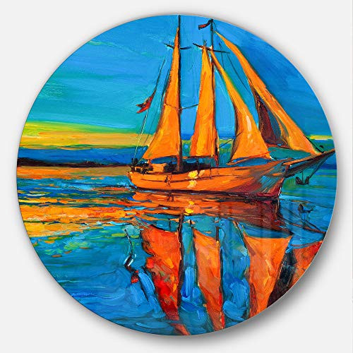 Designart Brown Sailing Boat-Seascape Painting Large Disc Metal Wall Art MT7623-C23-Disc of 23 inch 23 x 23 Designart Brown Sailing Boat-Seascape Painting Large Disc Metal Wall Art MT7623-C23-Disc of 23 inch 23 x 23