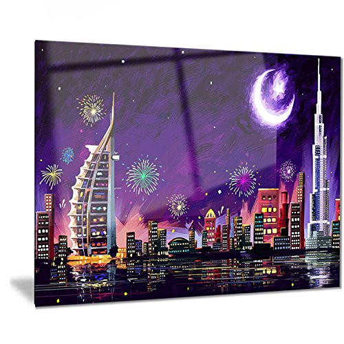 Designart Eid Celebration in Dubai-Cityscape Digital Metal Wall Art-MT7541-28x12 12 H x 28 W x 1 D 1P Designart Eid Celebration in Dubai-Cityscape Digital Metal Wall Art-MT7541-28x12 12 H x 28 W x 1 D 1P