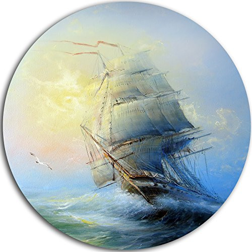 Designart Sailing Boat Seascape Painting Round Metal Wall Art - Disc of 23 inch 23 H x 23 W x 1 D 1P Designart Sailing Boat Seascape Painting Round Metal Wall Art - Disc of 23 inch 23 H x 23 W x 1 D 1P