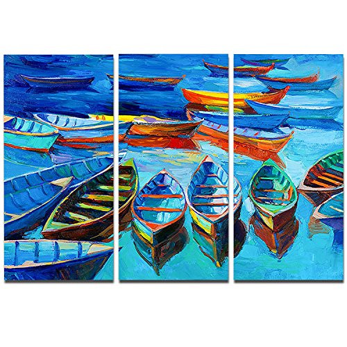Boats In Blue Sea - Seascape Painting Metal Wall Art - MT7826 - 36x28 3 Panels Boats In Blue Sea - Seascape Painting Metal Wall Art - MT7826 - 36x28 3 Panels