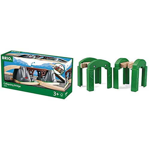 BRIO World - 33391 Collapsing Bridge - 3 Piece Toy Train Accessory for Kids Age 3 and Up and World - 33253 Stacking Track Supports - 2 Piece Toy Train A