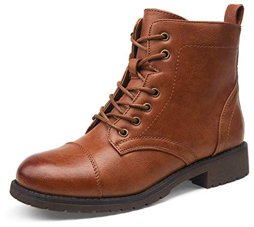 VEPOSE Womens Ankle Boots Brown Fashion Booties Low Heel Lace up Ankle Boots for Women Size-11 Ankle Booties-910-Brown-