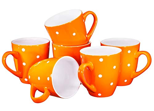 Polka Dot Coffee Mug Set Set of 6 Large-sized 16 Ounce Ceramic Coffee Mugs Restaurant Coffee Mugs  Orange