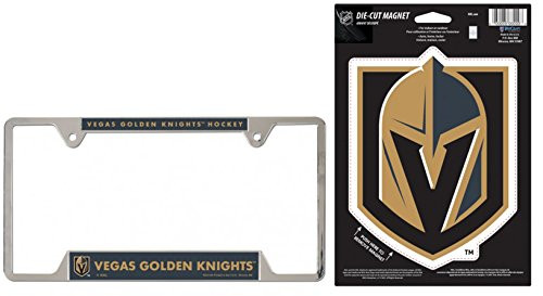 WinCraft Bundle 2 Items Las Vegas Golden Knights 1 Metal License Plate Frame and 1 Large Outdoor Magnet