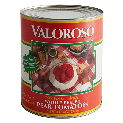 Valoroso Robusto Style Whole Peeled Pear Tomatoes with Basil Leaf  6-pound 8-ounce No- 10 Can