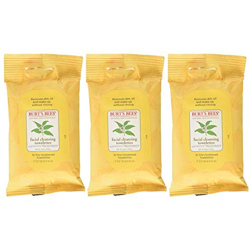 Burts Bees Cleansing Facial Cleansing Towelettes  10 Towelettes each -Value Pack of 3-