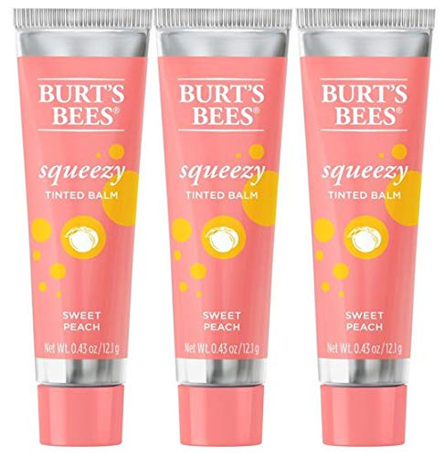 Burts Bees 100 Natural Origin Squeezy Tinted Lip Balm  Sweet Peach - 0-43 Ounce Squeeze Tube -Pack of 3-