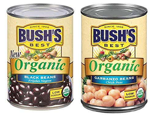 Bushs Best Organic Black and Garbanzo -Chickpeas- Beans Variety Pack  3 Black Beans  3 Garbanzo Beans  1 CT