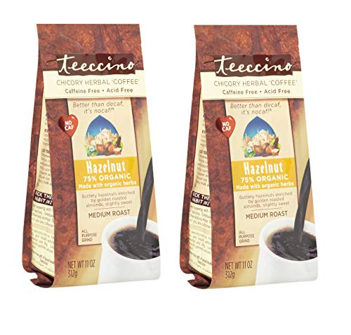 Teeccino Chicory Coffee Alternative  Hazelnut - Herbal Coffee - Ground Coffee Substitute - Prebiotic - Caffeine Free - Acid Free - Medium Roast  11 o