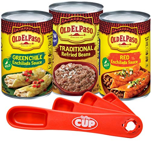 Old El Paso Variety Pack  16 oz Traditional Refried Beans  10 oz Mild Green Chile and Mild Red Enchilada Sauces with By The Cup Measuring Spoon