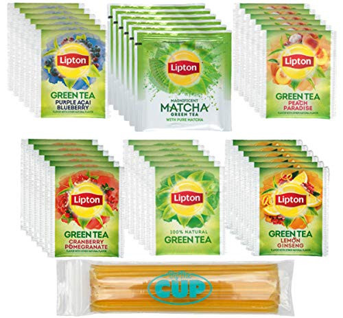 Lipton Green Tea Bag Variety  6 Different Flavors -Pack of 36- with By The Cup Honey Sticks