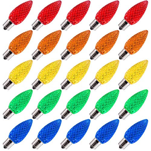 25 Pack C9 LED Replacement Christmas Light Bulb  C9 Shatterproof LED Bulb for Christmas String Light  E17 Intermediate Base  Commercial Grade Dimmable