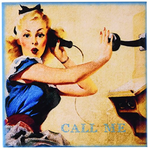 3dRose ct-108242-2 Call Me Vintage Pinup on Phone Digital Art by Angelandspot-Ceramic Tile  6-Inch