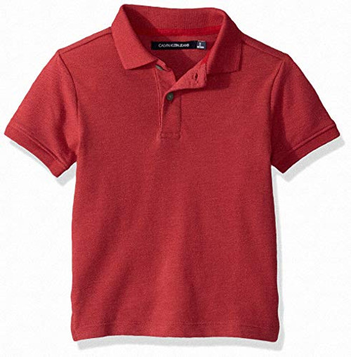 Calvin Klein Boys Big Solid Pique Polo  Dark Red Heather  Medium -10-12-