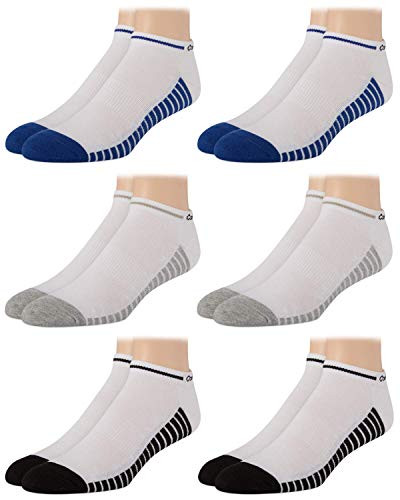 Calvin Klein Mens Socks - Lightweight No-Show Athletic Performance Ankle Sock Liners -6 Pack- -White Stripe  Shoe Size 7-12-