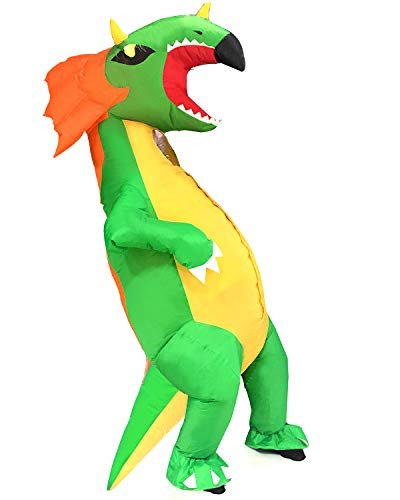 Camlinbo 93 Adult Inflatable Dinosaur Costume Triceratop Full Body Suit Halloween Party Blow up Costume