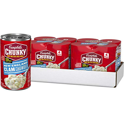Campbells Chunky New England Clam Chowder  18-6 oz- Can  4 Count -Pack of 2-