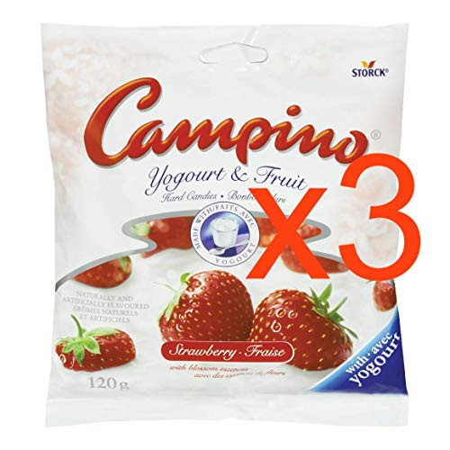 3 Bags of Campino Yogourt and Fruit STRAWBERRY Hard Candy 120g