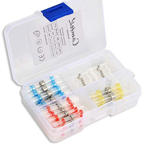 50PCS Solder Seal Wire Connector  Camtek Heat Shrink Wire Connectors Solder Seal Butt Terminals Electrical Insulated Waterproof Marine Automotive Copp