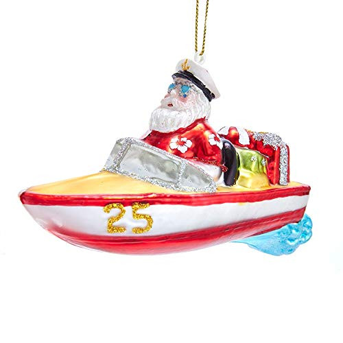 Kurt Adler Glass Santa Boat Ornament