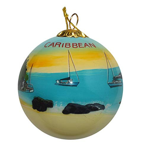 Art Studio Company Hand Painted Glass Christmas Ornament - Sailboats View from Beach Caribbean Art Studio Company Hand Painted Glass Christmas Ornament - Sailboats View from Beach Caribbean