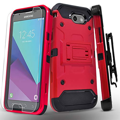 Samsung Galaxy J3 Luna Pro-J3 Eclipse-J3 Emerge-J3 Mission-J3 Prime-Express Prime 2-Amp Prime 2-Sol 2-J3 2017 Case  with Tempered Glass Screen Protect