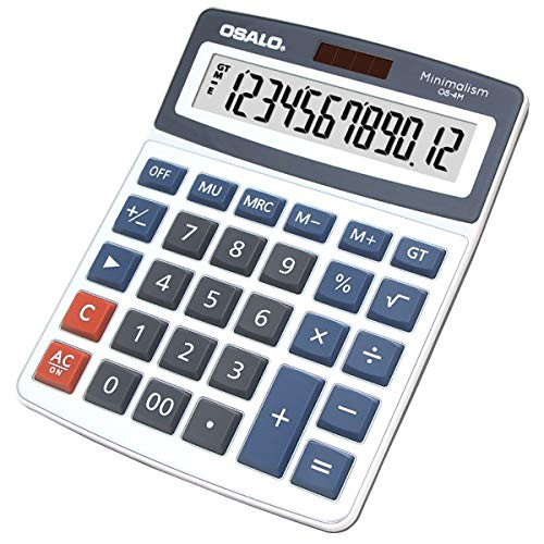 Pendancy Calculators 12 Digit Extra Large LCD Display Big 29 Button Standard Function Dual Power Desktop Calculator (OS-4M)