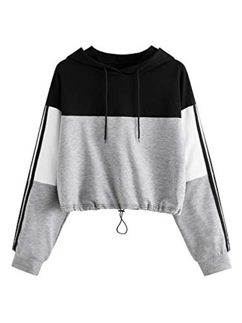 SweatyRocks Womens Casual Long Sleeve Colorblock Pullover Hoodie Sweatshirt Crop Top Black Grey Small SweatyRocks Womens Casual Long Sleeve Colorblock Pullover Hoodie Sweatshirt Crop Top Black Grey Small