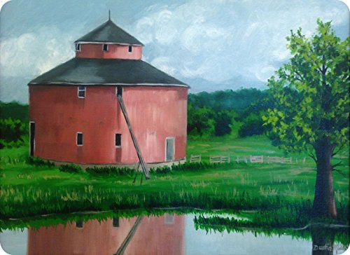 Cutting Board Tempered Glass Decorative Fine Art Red Barn Painting (8" X 11" Rectangular)
