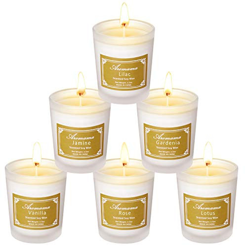 Aromama Scented Candles  Soy Wax Aromatherapy Glass Candle Gift Set  Jasmine  Lotus  Lilac  Gardenia  Rose  Vanilla  Pack of 6