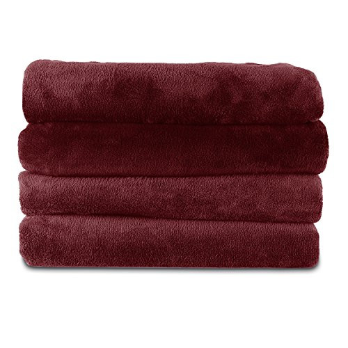 Sunbeam Microplush Heated Electric Throw Blanket with EliteStyle Controller, Garnet Red