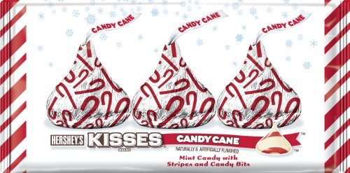 KISSES Candy Cane Mint Flavored White Crème with Candy Cane Bits in Holiday Packaging 10 Ounce Bag -Pack of 4- KISSES Candy Cane Mint Flavored White Crème with Candy Cane Bits in Holiday Packaging 10 Ounce Bag -Pack of 4-