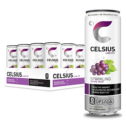 CELSIUS Sparkling Grape Rush Fitness Drink Zero Sugar 12oz- Slim Can -Pack of 12- CELSIUS Sparkling Grape Rush Fitness Drink Zero Sugar 12oz- Slim Can -Pack of 12-