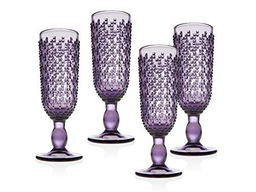 Champagne Flute Beverage Glass Cup Alba by Godinger  Amethyst  Set of 4