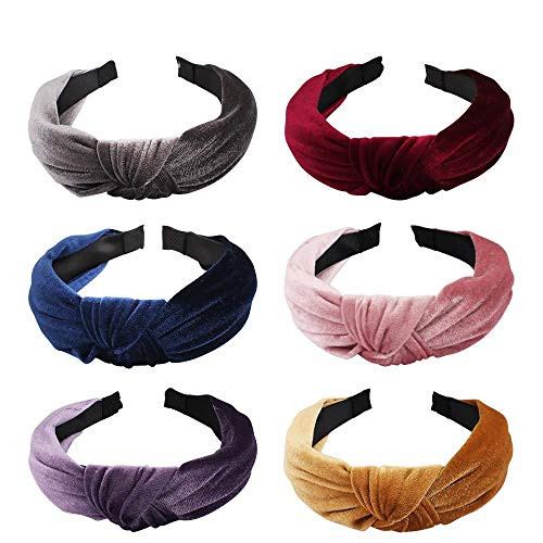 Knotted Headbands for Women  Chanaco 6 Packs Wide Headbands Turban Knot Headband HairBand Velvet Headbands Elastic Plain Fashion Hair Accessories for
