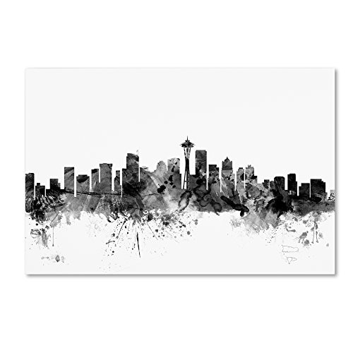 Trademark Fine Art Seattle Washington Skyline B&W by Michael Tompsett, 22x32-Inch Canvas Wall Art