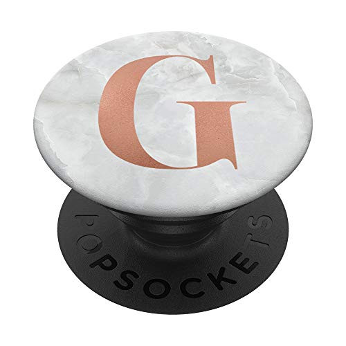 Elegant G Rose Gold Marble Initial Monogram Letter PopSockets Grip and Stand for Phones and Tablets