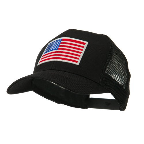e4Hats-com 6 Panel Mesh American Flag White Patch Cap - Black OSFM