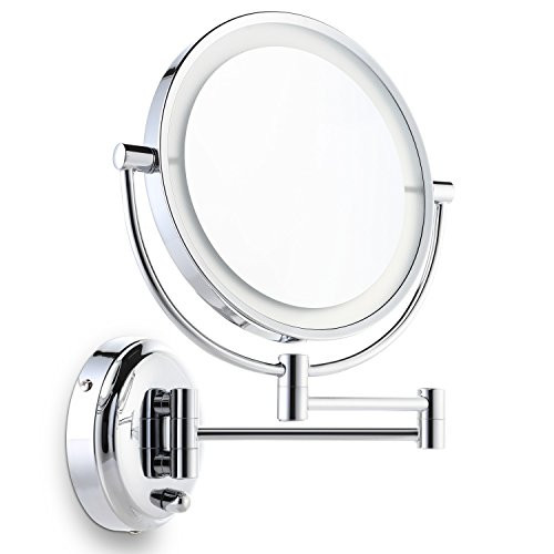 Miusco Lighted Magnifying Double Side Adjustable Makeup Mirror, Wall-Mounted, 8 inch, Chrome Miusco Lighted Magnifying Double Side Adjustable Makeup Mirror, Wall-Mounted, 8 inch, Chrome