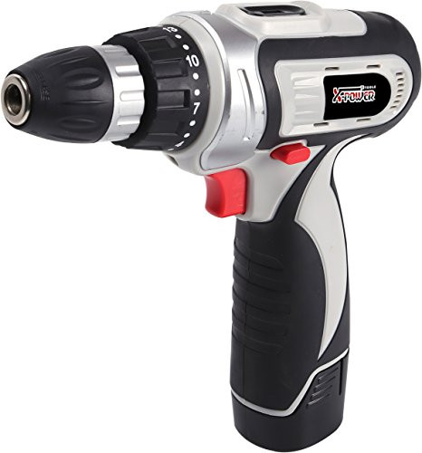 X-Power Tools-Lithium Cordless Drill with Accessories- 12 Volt- Rechargeable 1300mAh Battery