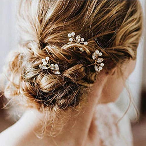 Unicra Wedding Gold Hair Pins Crystal Hairpins Hair Set Pearl Jewelry Decorative Bridal Hair Accessories Pack of 3
